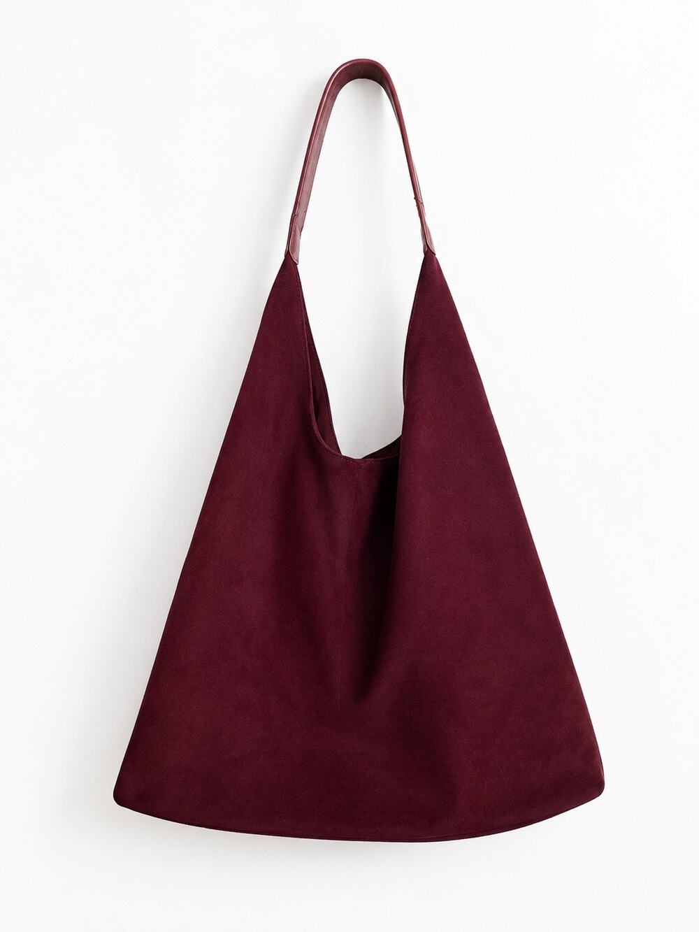 Burgundy Faux Suede Slouch Hobo Shoulder Bag w/ Removable Zip Pouch Large